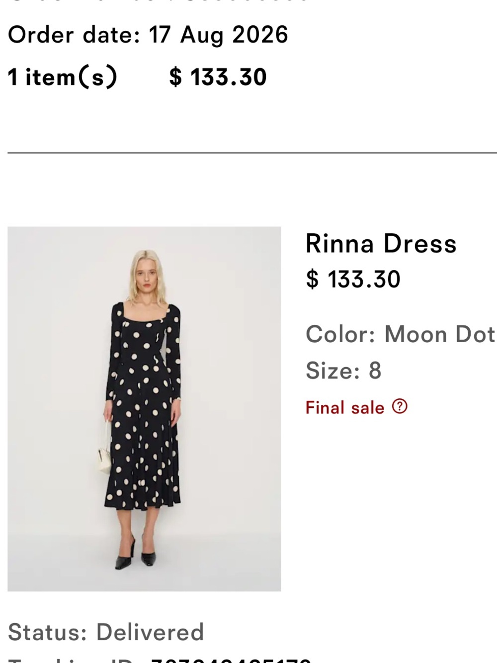 Reformation Rinna Dress Black Polka Dots- Size 8 - Picture 3 of 3